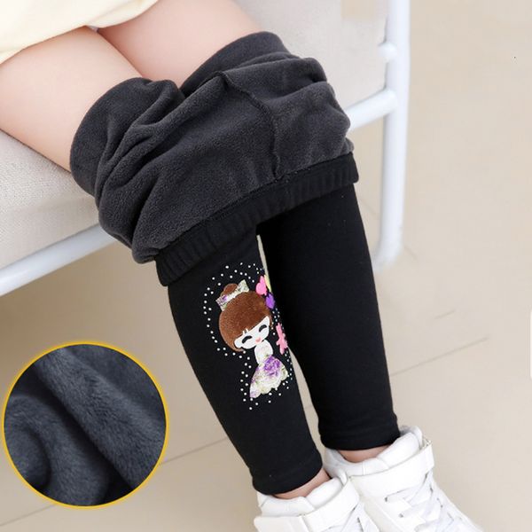 

trousers girls winter pants cartoon pattern kids thicken warm skinny leggings with fleece elastic waist 221123, Blue