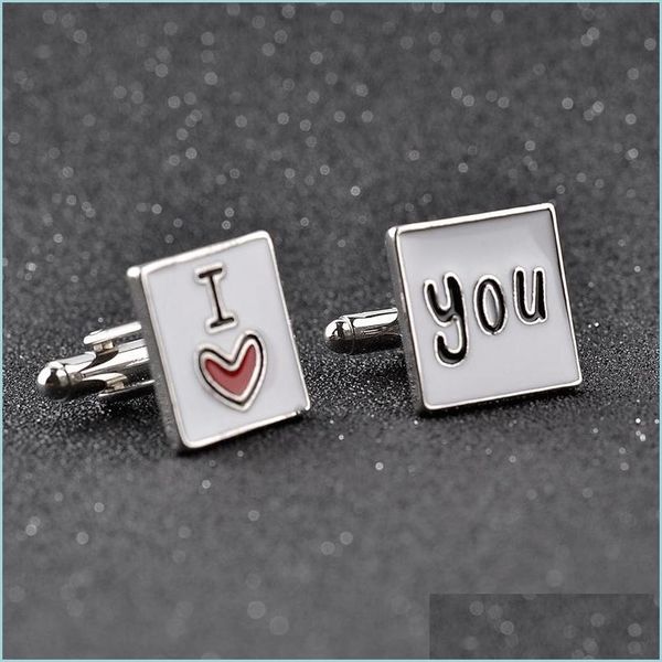 

cuff links enamel i love you cufflinks lovers business suit shirt cuff links button women mens fashion jewelry valentines day gift d dhymh, Silver