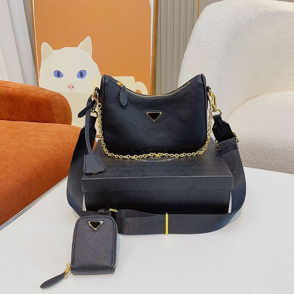 

prad bag 3 in 1 hobos bag chain shoulder bags women handbags crossbody hobo bags genuine leather fashion mini coin purse zipper classic tria, Blue;pink