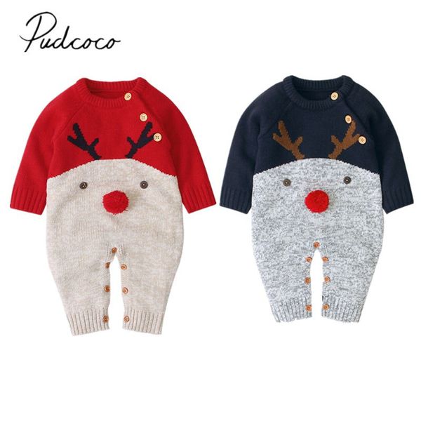 

rompers baby autumn winter clothing xmas kids knitted infant romper sweater jumpsuit boy girl deer elk knitwear warm clothes 221122, Blue