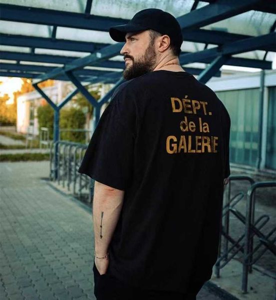 

men t-shirt gall dep designer cotton leisure 22ss fashion brand cracked letter printed short sleeve men's women's high street half, White;black