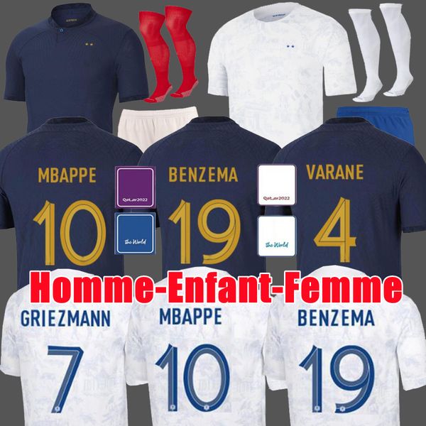 

benzema mbappe 2022 soccer jerseys french griezmann kante pogba varane giroud pavaro maillot de foot equipe men women football shirt kids ki, Black;yellow