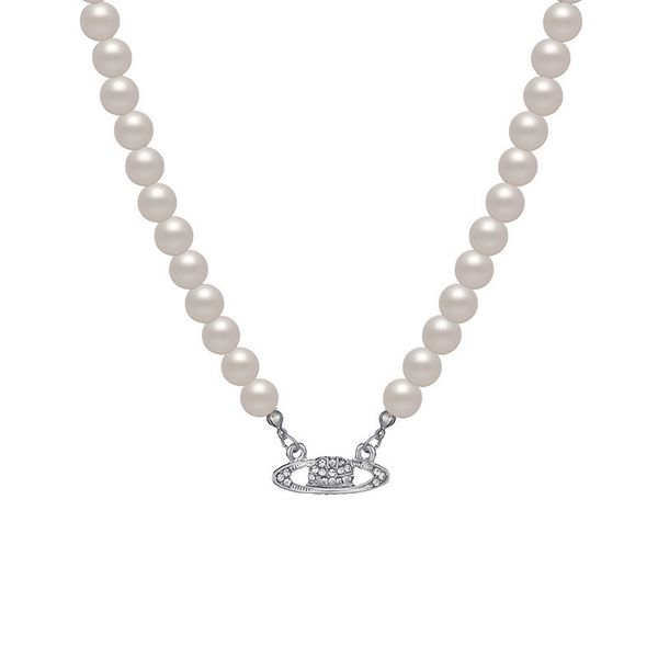 

designer planetary orbit saturn pendant pearl necklace fashion women jewelry collar chain, Silver