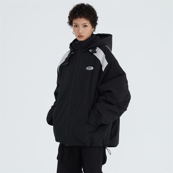 

new winter couple thick hooded cotton jackets coat splicing warm parka clothes fashion street trend outerware solid cotton jacket ct70, Black;brown