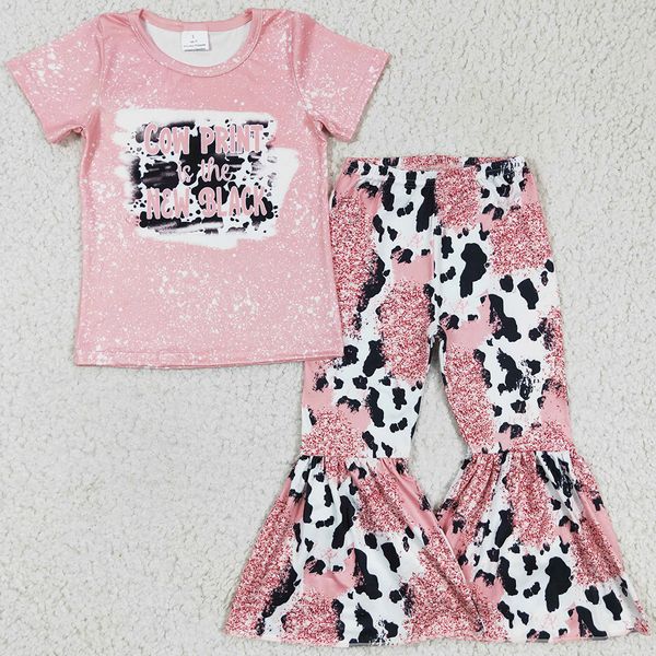 

new fashion baby girl clothing bell pants set cow print is the new black wholesale kids designer clothes girls boutique outfits children set, White