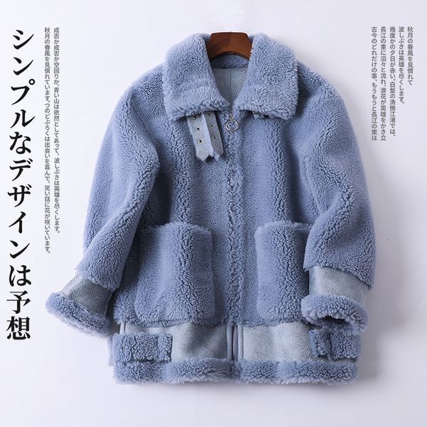 

women's fur faux women winter real coat female genuine sheep shearing jacket lady natural loose granular short outerwear c130 221123, Black