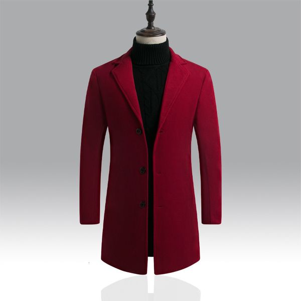 

men's wool blends wine red mens overcoat winter clothing long blend coat male slim fit oversized woolen for men sleeve outerwear xxxl 2, Black