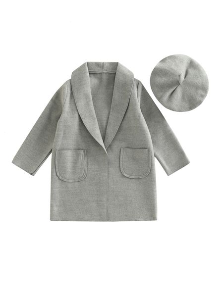 

coat toddler baby girls with hat solid lapel jacket long sleeve double pockets winter warm outfits 221122, Blue;gray