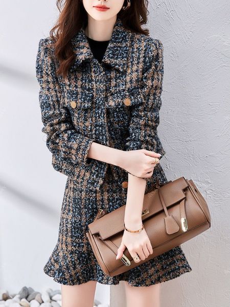 

two piece dress fashion women sets turn down collar long sleeve short coats patchwork mini trumpet skirts spring autumn elegant female slim, White