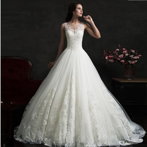 

african dubai elegant long a-line wedding dresses sheer crew neck lace appliques beaded vestios de novia bridal gowns with buttons plus size, White