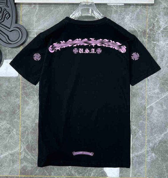 

fashion mens classic couple t shirt brand t shirts ch white chromes short designer casual embossed letter horseshoe sanskrit cross heart pat, White;black