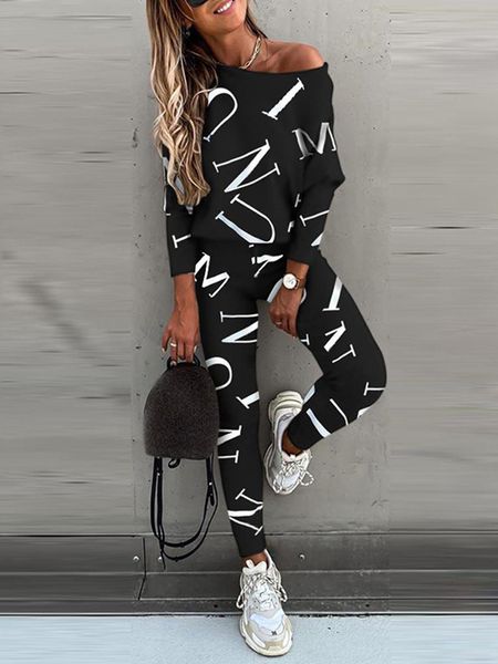 

women's two piece pants letter print 2 sets womens outfits autumn clothes pullover and jogger tracksuit casual s woman set 221123, White