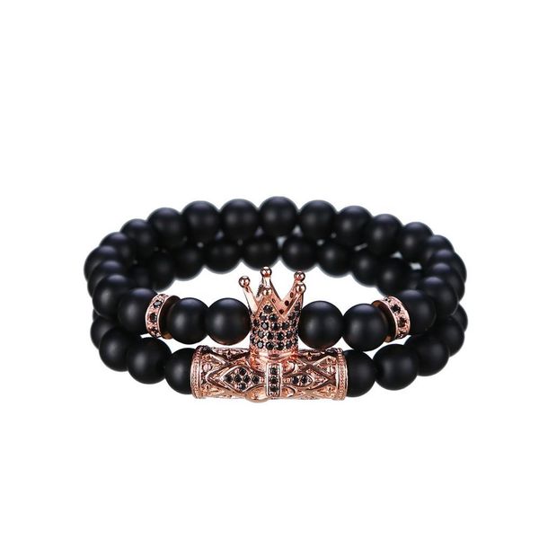 

beaded 8mm beads bracelets black matte onyx stone sets charm king crown women men jewelry drop delivery dhgarden dh93k