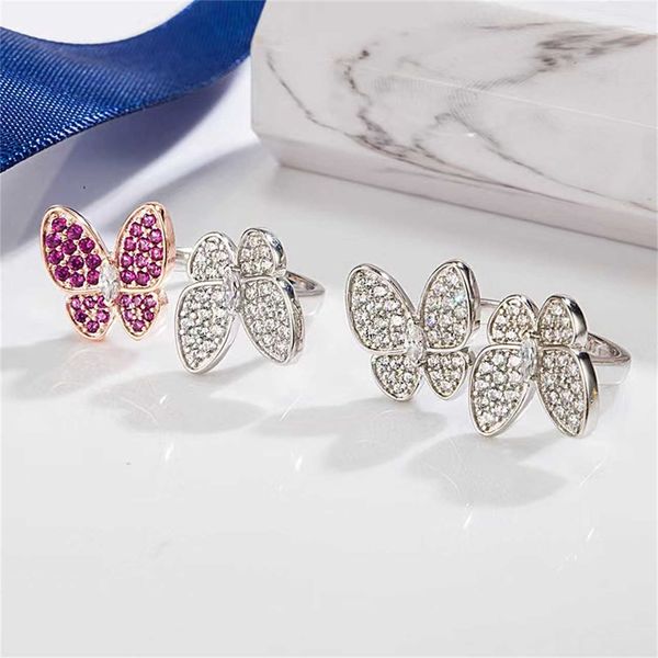 

irregular diamond ring s925 sterling silver lucky designer mother of pearl butterfly open style womens fashion ring box