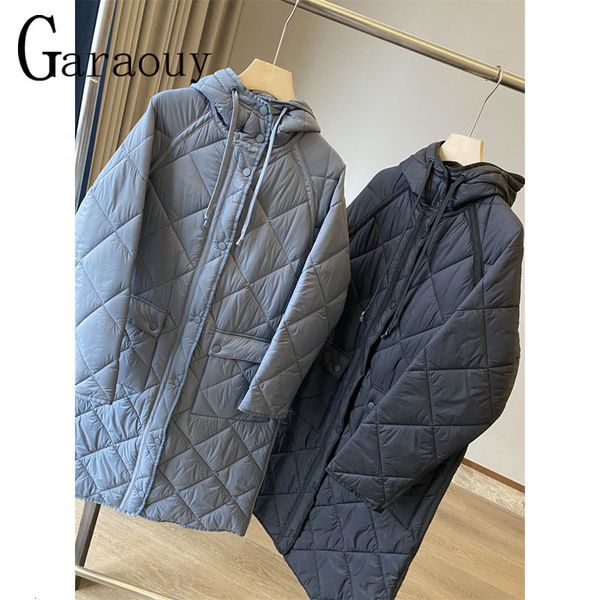 

womens down parkas garaouy winter women long blue longsleeve loose hooded thickened cotton clothes female midi jacket warm coat mujer 221124, Black