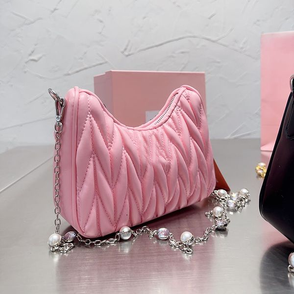 

pleated chain bag hobo bag rhinestone crossbody shoulder bags women handbags mini bag purse leather removable strap zipper tote bags fashion