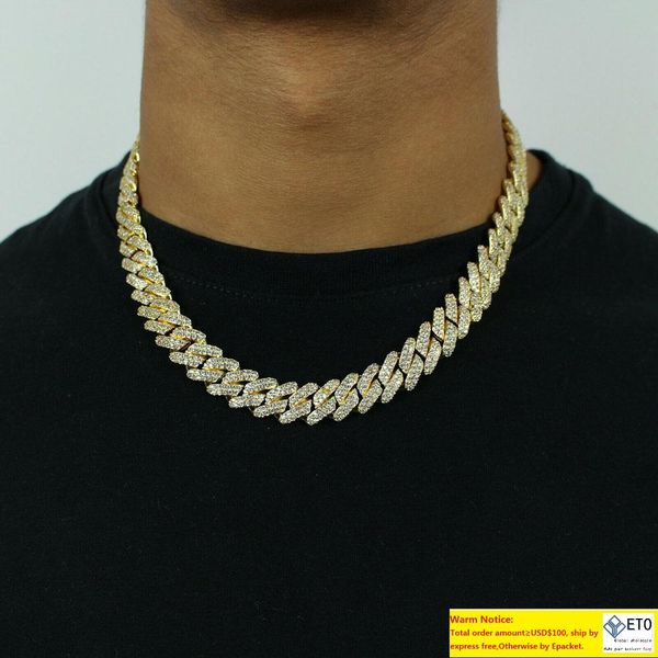 

12mm iced cuban link prong chain necklacebracelet 14k white gold plated 2 row diamond cubic zirconia jewelry 16inch24inch, Silver