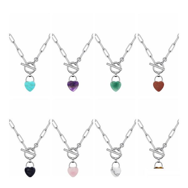 

pendant necklaces gemstone love heart pendant necklace iq clasp chunky punk sier y chain choker cuban link statement jewelry for wom dh1fq, Silver