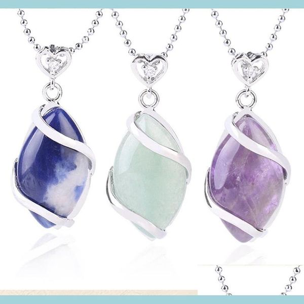 

pendant necklaces qimoshi womens necklace natural quartz crystal pendant female healing stone horse eye bead fashion men 12p dhgarden dhfwb, Silver