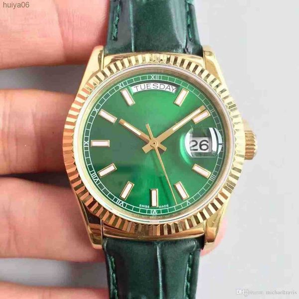 

2018 promotion luxury watches daydate 118138-l series green 36mm 18k gold triangle crack bezel automatic movement watches huiya06, Slivery;brown