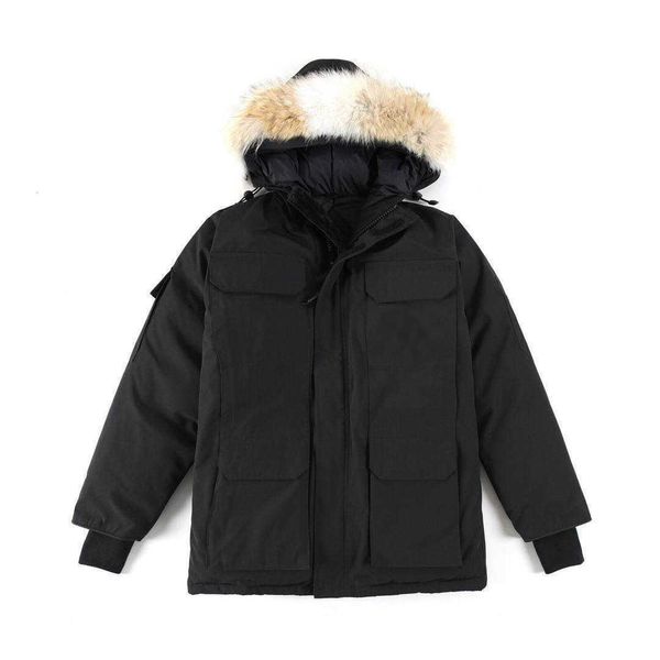 

men's jacket winter down mens faux fur coat 21st century wear thermal fashion trend parka waterproof and windproof epaulets breastplate, Black