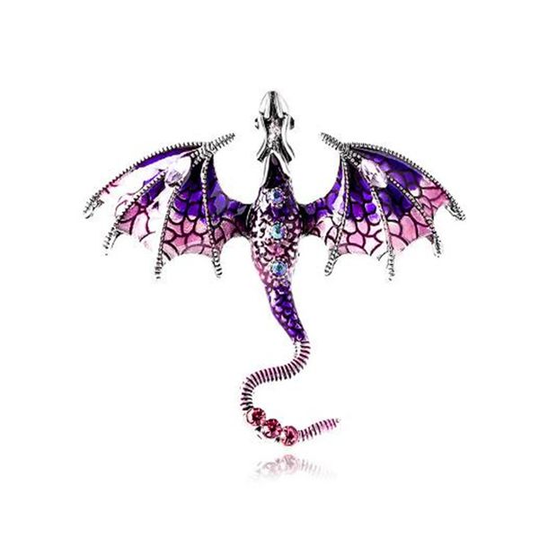 

european and american enamel dragon brooch for women men's 6-color rhinestone flying leg animal party office brooch gift ae521, Gray