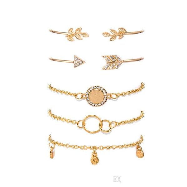 

charm bracelets simple personality ring diamond arrow combination 5 piece set chain bracelet adjustable barefoot beach boho ladies d dh4o2, Golden;silver