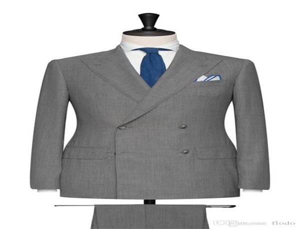 

two piece light gray groomsmen tuxedos for groom wear 2017 peaked lapel double breasted wedding men suits jacket pants tie, Black;gray