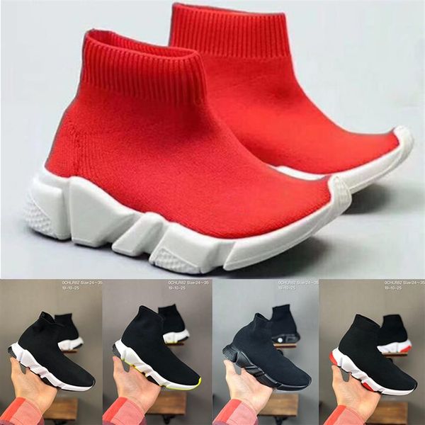 

2020 kids fashion ankle boots speed stretch mesh high trainer running shoes speed knit sock mid-trainer sneakers 24-35343q, Black