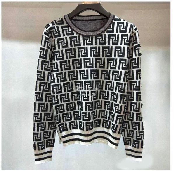 

sweater women's autumn round neck striped fashion long sleeve women high end jacquard cardigan knitting sweaters coats, White;black