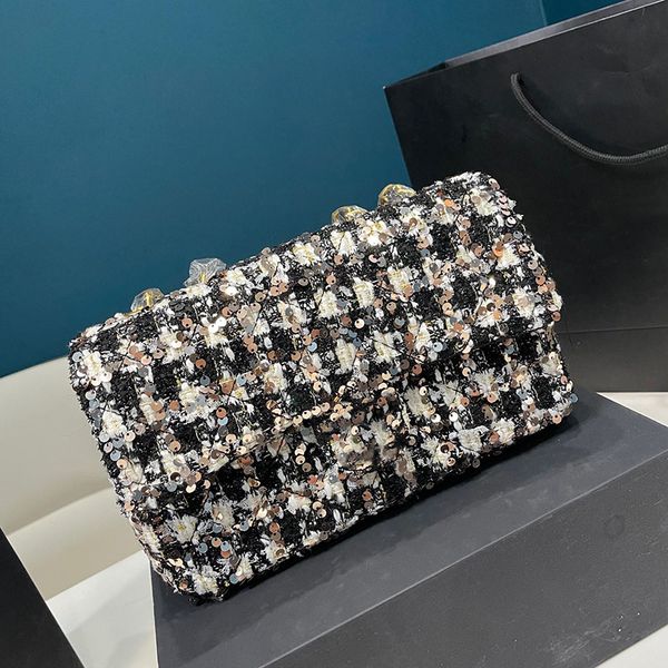 

womens designer tweed sequins blingbling quilted bags gold metal hardware matelasse chain crossbody shoulder check purse mini/medium designe