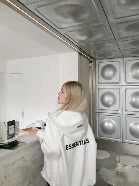 

hoodie factory wholesale and retail fog double thread sentials plush hoodie loose autumn winter zipper coat lovers american men women, Black