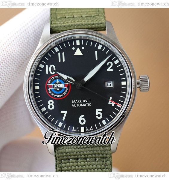 

wof mark xviii sfti 35111 automatic mens watch usa fighiter school steel case black dial white calendar green nylon strap w324712 watches ti, Slivery;brown
