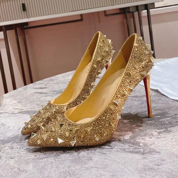 

high-heeled shoes women's gold thin pointed dress shoes leather rhinestone decorative 7cm 8.5cm 10cm 12cm luxury designer dinner partys, Black
