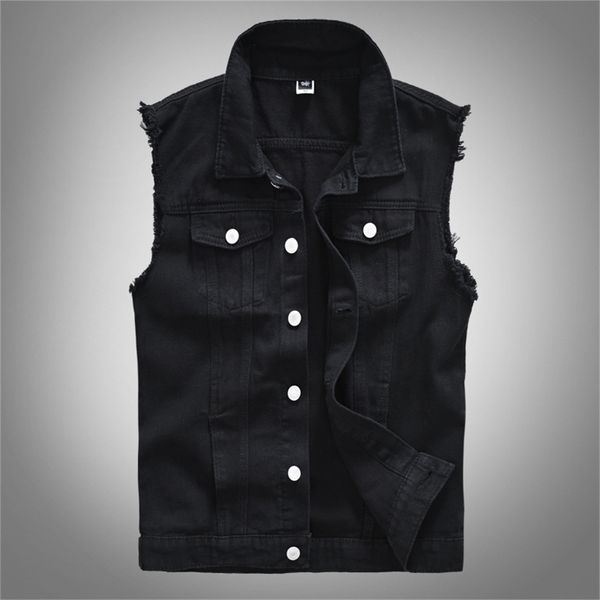 

men's vests fashion casual black hooded sleeveless denim jacket street punk style multiple size options m-6xl 221124, Black;white
