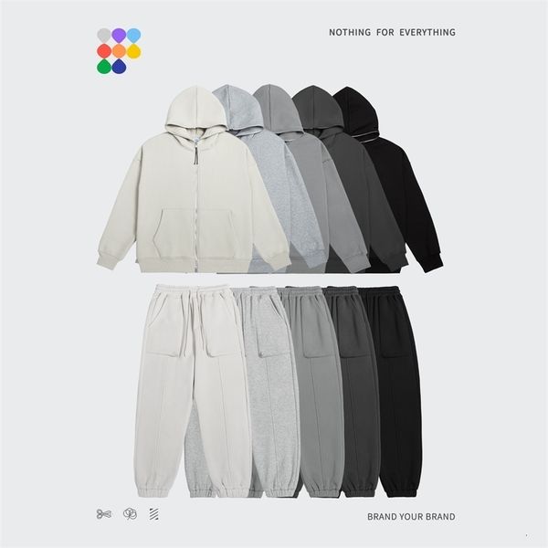 

men's tracksuits inflation zip up hoodies set men oversized two pieces winter thick fleece casual tracksuit couple zipper sweatsuit 221, Gray
