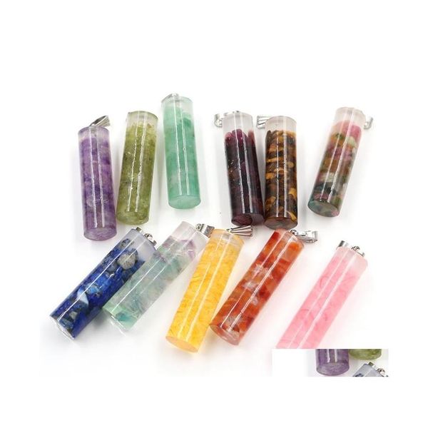 

pendant necklaces augen pendant 7 chakra amethyst pendants crystal gravel cylindrical womens fashion necklace drop delivery jewelry dh3sl, Silver
