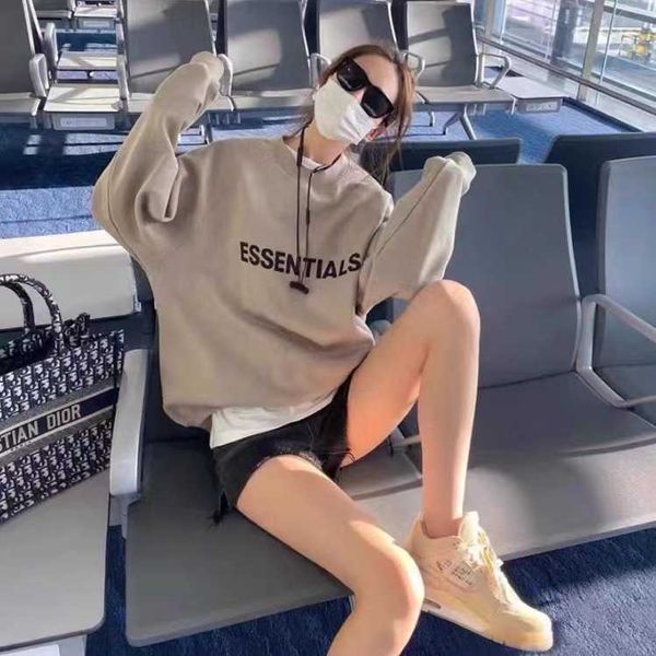 

hoodie factory wholesale and retail fog cht letter sentials round neck sweater for female high street hip-hop american vintage lovers, Black