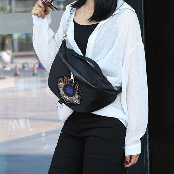 

shoulder bags women evil eye big capacity banana fanny pack casual stylish vegan leather phone black sling chest bum belt pouch 221024