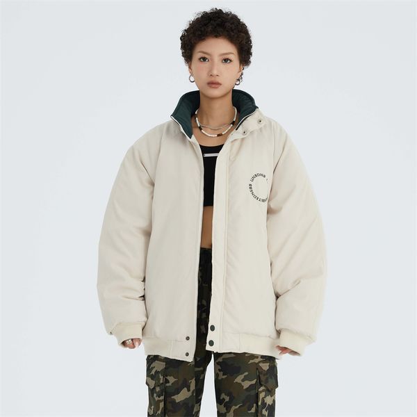 

new men and women winter solid coats thick warm clothes street letter embroidery unique outwear hip hop couples fashion cotton jackets ct84, Black;brown