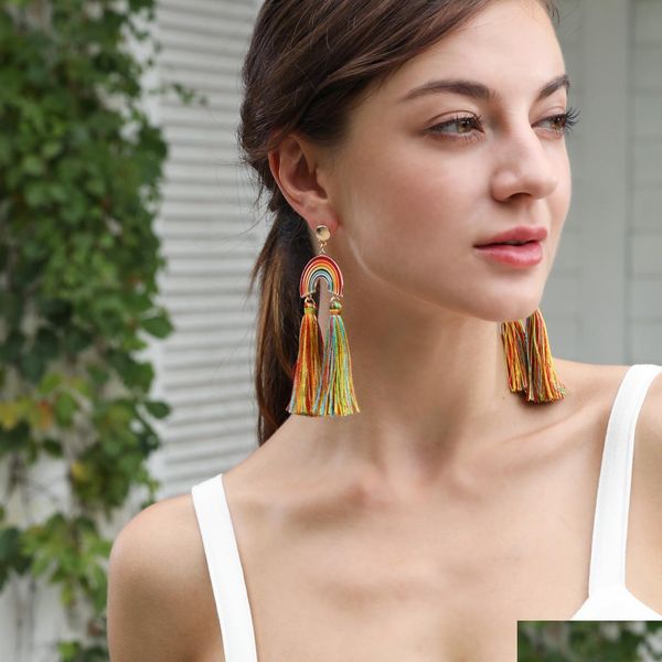 

dangle chandelier bohmia rainbow tassel earrings dangle drop stud ear rings for women fashion jewelry gift delivery dhfvx, Silver