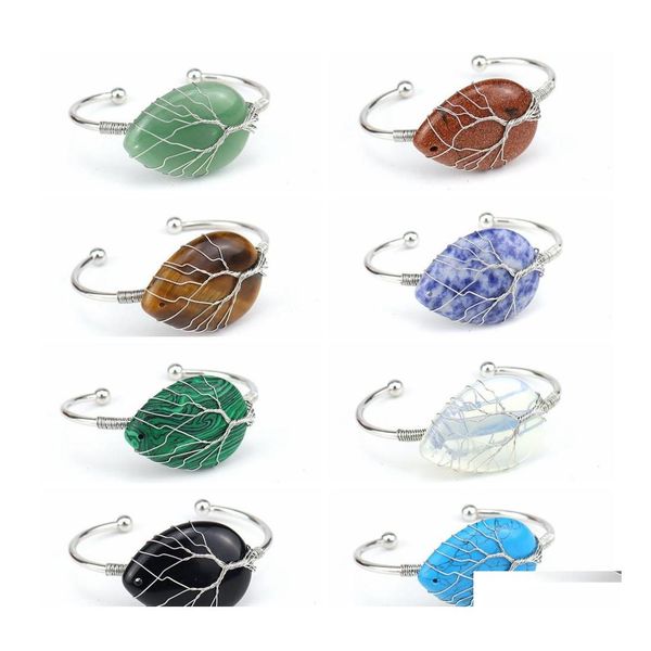 

cuff natural water drop gemstone cuff bracelet for women girls handmade sier wire woven lift of tree healing chakra crystal friendsh dhr10, White