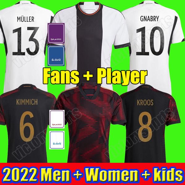 

2022 germanies soccer jerseys sane hummels kroos werner muller germane germanys football shirt gotze gnabry reus musiala 22 23 men kids kit, Black;yellow