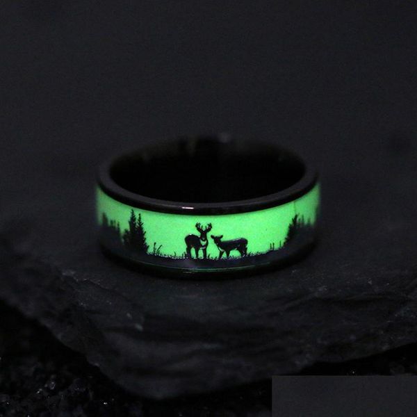 

band rings glow in the dark christmas rings black reindeer ring band for men womens fashion jewelry xmas gift drop delivery dhx9k, Silver