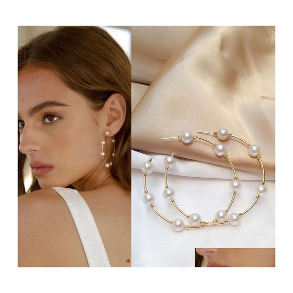 

dangle chandelier boho white imitation pearl round circle dangle earrings women gold color big hoop earring korean jewelry brincos dhsxk, Silver