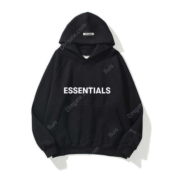 

essentials hoodies men sweatshirts reflective letters printing fleece oversized hoodie fashion hip hop streetwear sweatshirt, Black