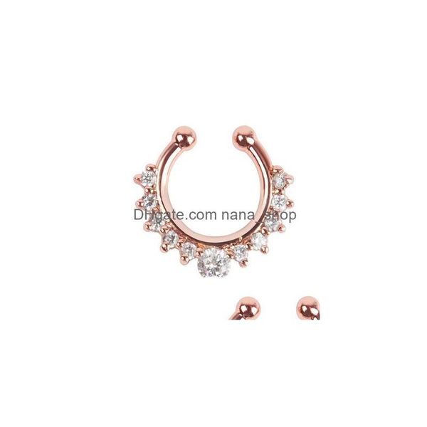 

nose rings studs new crystal clicker fake septum for women clip hoop nose ring faux piercing gold sier plated men girl gift body j dhgnq, Silver
