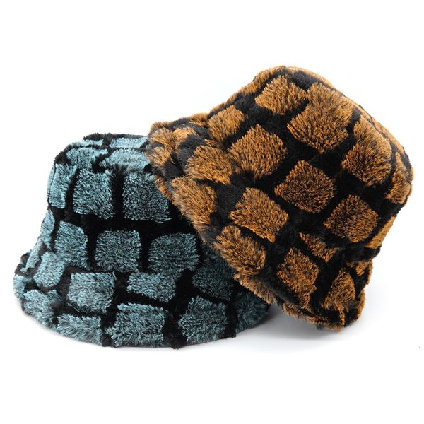 

wide brim hats bucket women soft faux fur warm winter sunscreen panama fashion sweet lady cap 221123, Blue;gray