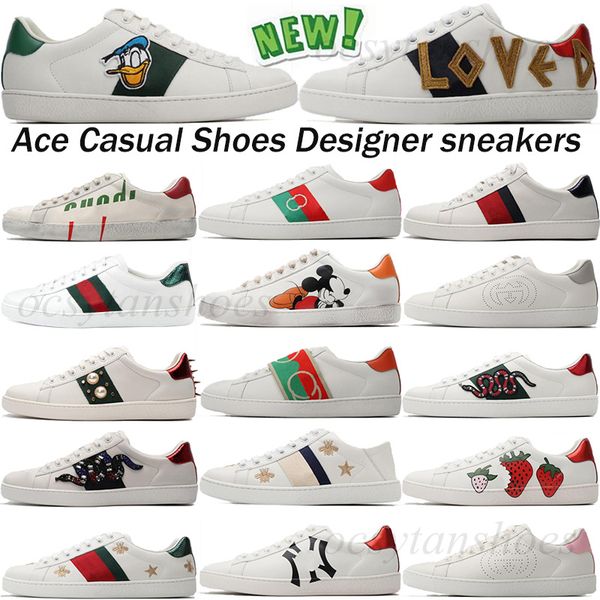 

2023 men women sneaker fashion casual shoes snake chaussures leather sneakers ace bee embroidery stripes shoe walking mens sports trainers t
