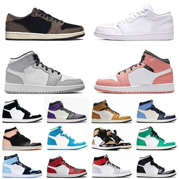 

jumpman 1 1s sport basketball shoes 2021 mid pink quartz light smoke grey mens womens trainers sneakers 36-46 brazil lesvago267m, Black
